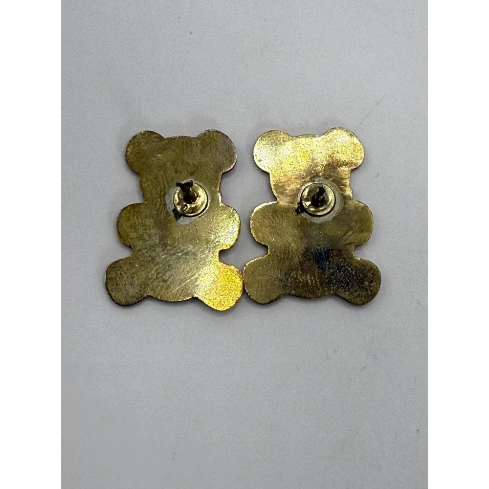 Vintage‎ Ohio Teddy Bear Enamel Pin Set of 2 – Gold Tone Black Red Heart Bears